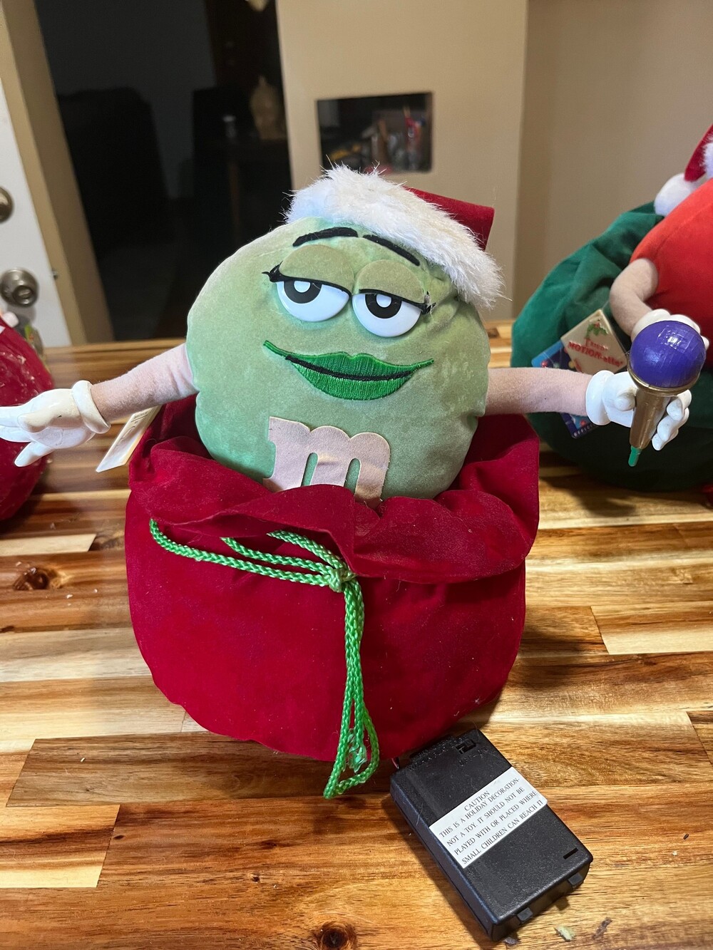 M&M Green Plush Santa Hat Motion-ette Holiday Character Toy